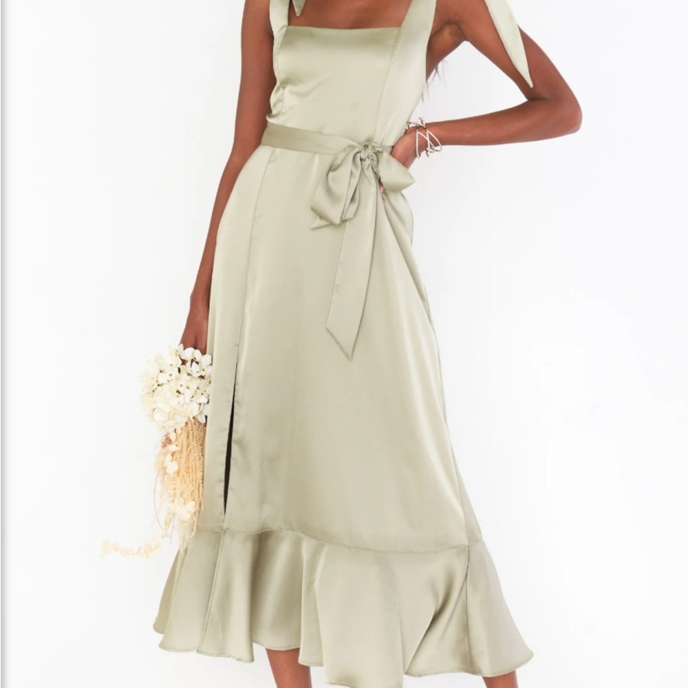 Show Me Your MuMu Green Midi Dress with Elegant Flair